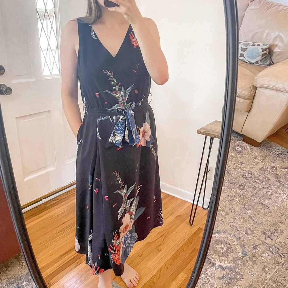 Ted Baker Black Floral Midi Dress